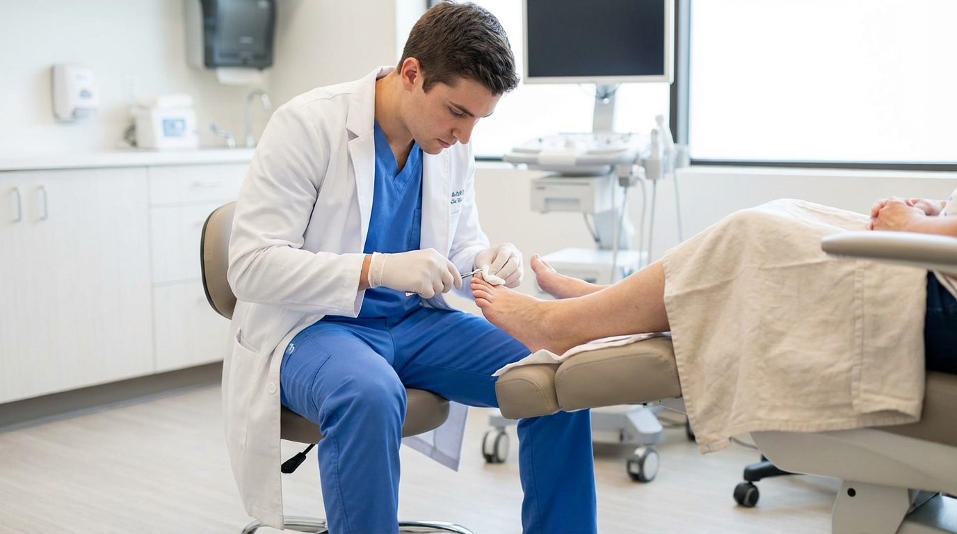 Podiatrist evaluating ongoing foot and ankle pain